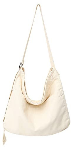 X SIM FITNESSX Unisex Umhängetasche Canvas Tasche Oxford Schultertasche Damen Shopper Tasche Fashion Stofftasche für Alltag/Büro/Schule/Reisen (Creme)