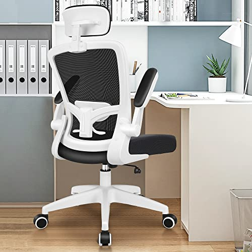 FelixKing bürostuhl, bürostuhl ergonomisch hat Verstellbarer Lordosenstütze, Schreibtischstuhl mit Verstellbarer Kopfstütze, Armlehnen, Chefsessel aus Mesh, Hoher Rücken Office Stuhl 300 lb (Weiß)
