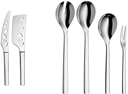 WMF Nuova Käsemesser Set 2-teilig, Käsemesser, Käsebeil & Nuova Servierteile Set 4-teilig, Salatbesteck, Servierlöffel, Serviergabel, Cromargan Edelstahl poliert, spülmaschinengeeignet