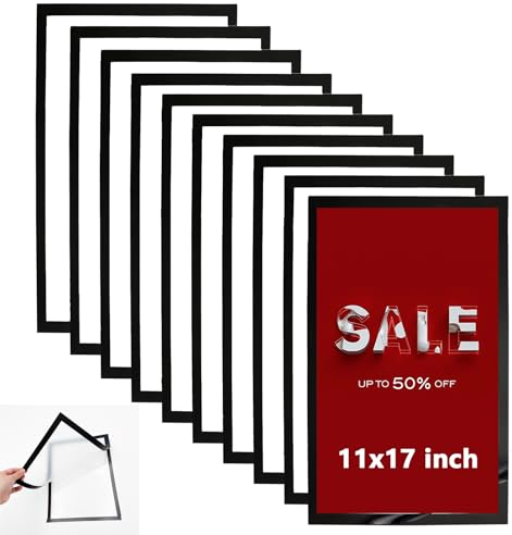 Acrux7 10 Stück 27,9 x 43,2 cm selbstklebender magnetischer Displayrahmen, doppelseitiger Fenster-Magnetschildhalter mit transparentem PVC und Magnetstreifen, magnetischer Posterrahmen für