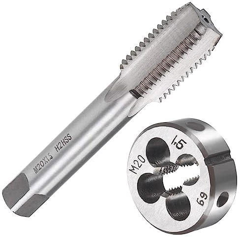 Saipor M20 x 1,5 Metrisches Gewindebohrer- und Schneideisenset, M20 x 1,5 mm, HSS, geriffelt, Maschinengewinde, Rechtsgewinde, Gewindebohrer und runde Gewindeschneideisen