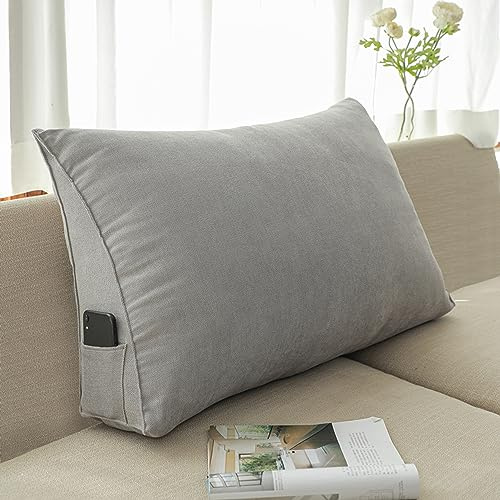 XIEMINLE Lendenkissen, Keilbettkissen, Rückenstützkissen, dreieckiges Ruhe-Lesekissen mit Reißverschluss, Kopfteil Rückenlehne, Kissen, Bett, Rückenkissen für Sofa, Büro, 90 x 20 x 50 cm, Grau
