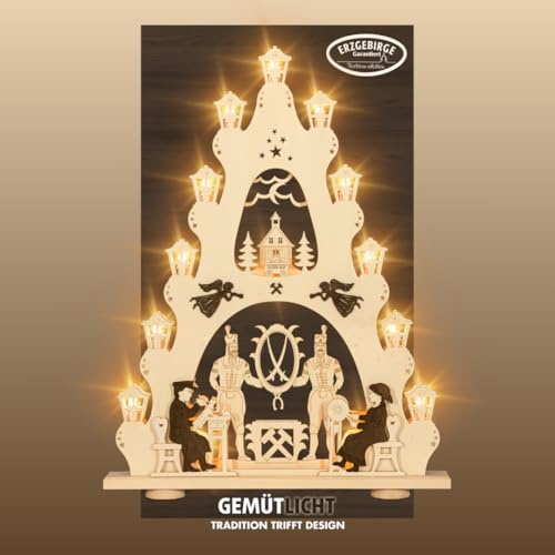 weigla - Lichterspitze original Erzgebirge I Motiv Erzgebirge I LED Lichterbogen Weihnachten I 15 Lampenkerzen + 1 Ersatzlampe I 15 x 16 V, 0,2 W, E10 I beleuchtete Weihnachtsdeko innen