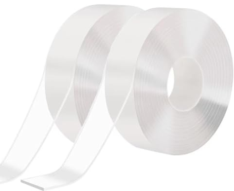 2 Rolls Nano Double Sided Adhesive Tape, Multifunctional Reusable Traceless Transparent Gel Tape, Double Sided Carpet Tape Heavy Duty, for Photos Wall, Posters, Kitchen, Party