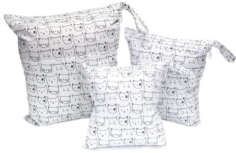 Pmnzdy Windeltasche Wetbag Stoffwindeln Nasstaschen Nassbeutel Wiederverwendbar Wet Bag Windelbeutel Organiser Taschen mit Reißverschluss Wasserdicht Wetbag für Baby Kleinkind 3er-Pack Katzen