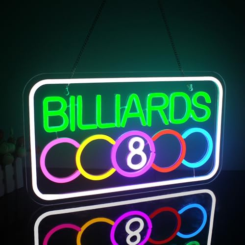 Looklight Billiards Neon Schild Billardzimmer Leuchtreklame LED Billard Neon Sign Dimmbare Neonschild USB Buntes LED Neonlicht für Billardzimmer Spielzimmer Wohnzimmer Wanddekoration Geschenke