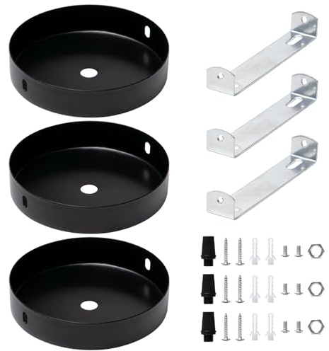 Neikafan 3 Stück Deckenbaldachin Rund Schwarz Metall Kabelabdeckung Deckenlampe Baldachin 80 x 25mm Verteilerbaldachin Schwarz Metall Deckendose Rosette mit Zugentlastung Klemmnippel