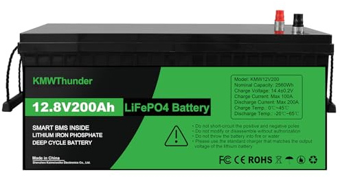 KMWThunder LiFePO4 12.8v 200Ah 2560Wh Lithium-Batterie mit Niedertemperatur-BMS-Schutz und 4500+ Zyklen Lithium-Eisen-Phosphat-Batterie, für den Einsatz in Wohnmobilen, Solar- und Camping-Anwendungen