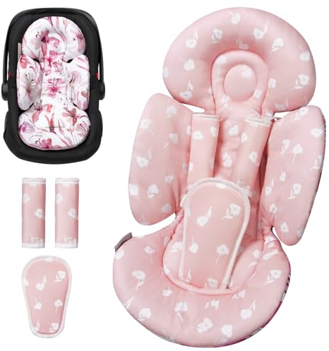 TinlyFinly Newborn Car Seat Insert, Head and Body Support, Reversible Infant Insert Compatible with Baby Carseat, Stroller, Mamaroo Swing, Rocker, Bouncer. Baby Car Seat Cushion - Pink Floral