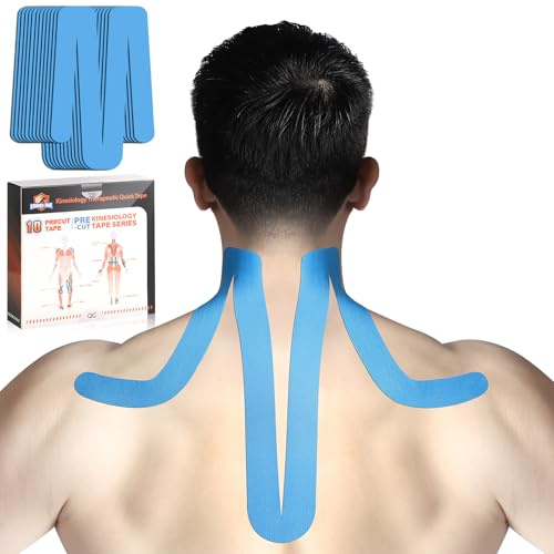 KTQUICK Vorgeschnittene Kinesiotapes für Schultern&Rücken,10PCS,Latexfrei | Hochelastisches Haltungs-Korrekturtape, lindert Nacken-und Rückenverspannungen bei Sitzender Tätigkeit,Geringe Allergenität