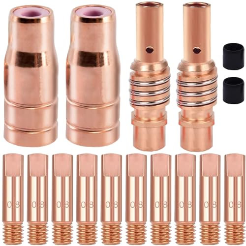 EATBALE FLUX AK15/MB15 Ensemble de pièces d'usure Buses à fil fourré supports de buse de torche de soudage pour MIG/MGA Diffuseur et pointe de contact 0,030 0,8 mm Accessoires de remplacement