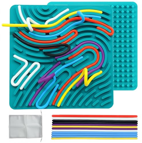 Sensorik Activity Board Doppelseitiges Aktivitätsbrett Sensorisches Aktivitätstafel für Kinder 3+ & Erwachsene zur Beruhigung, Angstzuständen, ADHD und Autismus, zum Reisetasche & 15 Schnüren (Grüner)