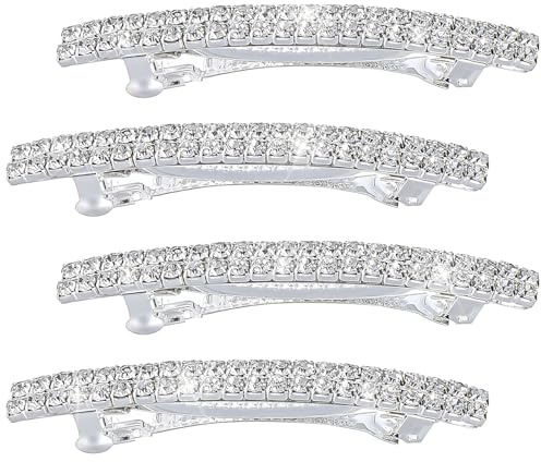 Glitzernde Strass-Haarspangen 4 Stück Diamant Haarspange Haarschmuck Silber Glitzer Haarspangen Damen Hochzeit Braut Rhinestone Haarspangen Pferdeschwanzhalter Französischer Verschluss für Frauen
