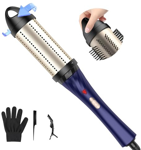 Thermal Brush 32mm, 3 IN 1 Lockenbürste Wärmebürste 150-180℃, Keramik-Turmalin Hot Brush Rundbürste，Heiße Bürste Erzeugt Wurzelvolumen und lose Locken, Dual-Spannung passend für Reise