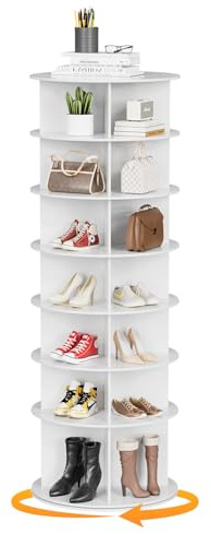 MYOYAY Estante giratorio para zapatos, torre giratoria de 7 niveles, exhibición de zapatos Lazy Susan de 360 grados, organizador de bolsos vertical redondo, ahorra espacio, sostiene más de 28 pares de