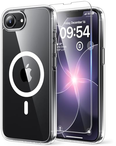 TAURI Funda para iPhone 17e/16e, Compatible con MagSafe [No amarillea] con Protectores de Pantalla, Carcasa Nueva para iPhone 16e 2025,Funda Ultra Fina antichoque - Transparente