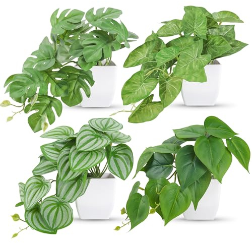 BTSD-home 4Pcs Small Fake Plants Artificial Mini Faux Plants for Bathroom Office Desk Shelf Table Accessories Decor Indoo