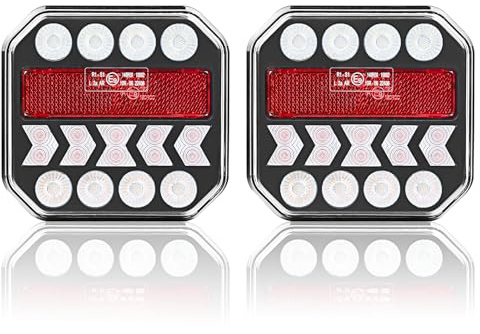 AOHEWEI Feux Arrière LED pour Remorques 12/24V, 2Pcs Feux LED Étanches avec Feu de Position, Feu Stop, Clignotant, Feu de Recul pour Camping-Car Caravane Tracteur Camion Fourgon Poids Lourd E-mark