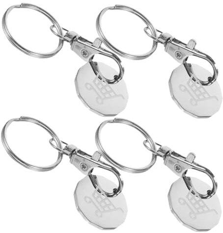 Housoutil 4piezas Colgante De Llavero Fichas para Carrito De De Acero Inoxidable Extractores De Carritos para Diario Prácticos Accesorios para Supermercado