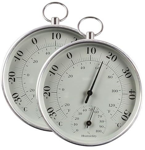 Sporgo Lot de 2 thermomètres hygromètres : 10 cm, analogiques, sans fil, montage mural, avec œillet de suspension, pour l'intérieur et l'extérieur, maisons, serres, jardins (B)