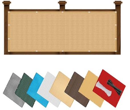 Balkonbespannung 160 x 400 cm 220 g/m², Leicht Transparent, Windschutz und UV-Schutz, Balkonumrandung Sichtschutz Für Balkon mit Kabelbinder und Kordel für Balkon, Terrasse, Garten, Sandgelb