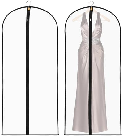 2 Pack Dress Bags Covers Long 60cm*140cm, 55in PEVA Transparent Hanging Garment Bags Waterproof Dustproof Clothes Covers for Gowns, Wedding Dress, Trench Coats, Suits
