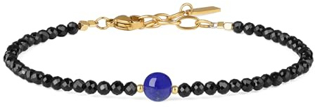 COAI Bracciale Minimalista da Donna in Pietre Naturali con Perline Sfaccettate di Tormalina Nera e Lapislazzuli, Bracciale di Tormalina Nera da Donna