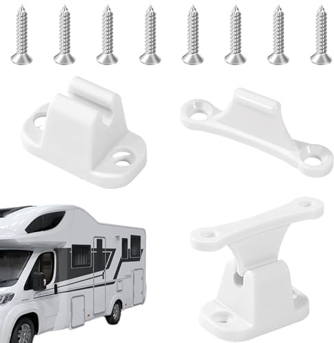 Türfeststeller für Wohnwagen, 2 Set Türhalter Wohnmobil, Türschnapper Campervan Weiß mit Schrauben für Tür Camper, Serviceklappe Wohnmobil, Boote