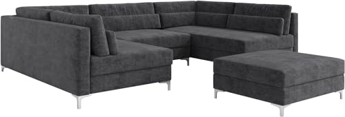 DELIFE Sofa Elio Mikrofaser Graphite 300x185 cm mit Hocker Wohnlandschaft