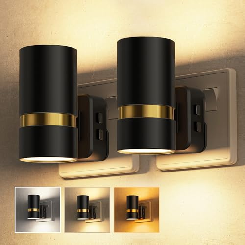 LOHAS-LED Night Light, Plug-in Night Light with Dusk to Dawn Sensor, Adjustable Color Temperature(Amber/3000K/5000K), 5 Brightness Levels, 180° Rotatable Plug, Nightlight for Bedroom, 2 Pack