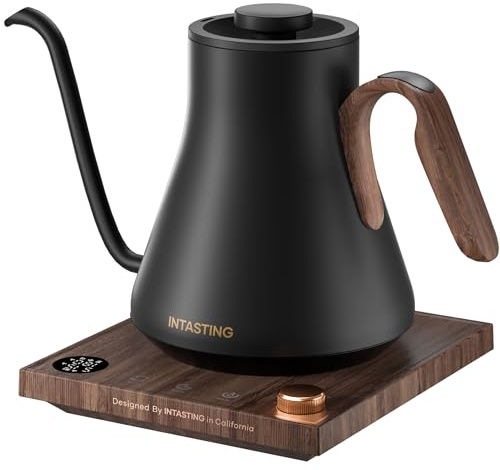 INTASTING Gooseneck Electric Kettle with ±1℉ Temperature Control, 0.9L | Fast Heating, Stainless Steel Interior, for Pour Over Coffee, Tea & Boiling Water, Keep Warm, Onyx Black