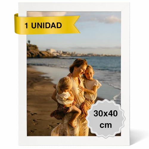 MARCOFOTO Marco de Fotos 30x40 cm Blanco Portafotos de Pared en MDF con Plexiglas - Ideal para Diplomas, Certificados, Pósters y Fotografías - Decoración Hogar y Oficina
