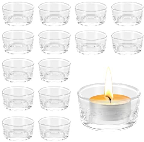 15 Piezas Portavelas de Cristal, Portavelas de Té 4,5 cm De Diámetro, Pequeñas Transparente Portacandelitas, Porta Velas de Velas Pequeñas para Bodas, decoración de Mesa