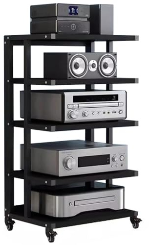 MRVAKDYDI AV Media Cabinet Stand Audio, Soporte Multimedia AV de 4 a 6 Niveles for Reproductores de DVD, TV Box y Consolas de Videojuegos. Multicolor.(Black,5-Tier)