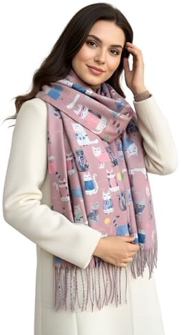 The Accessory Co. Fun Cat Scarf, Cat Gift for Cat Lover - Womens Scarf Lightweight Shawl Wrap, Ladies Pashmina Scarves for Spring Summer Winter - Gift for Her, Birthday, Mothers Day