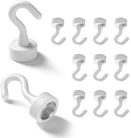 GZRXIOUS 12 Stück Magnethaken Weiß Magnethacken Haken Klein Haken | Magnetisch 2kg Starker Magnetic Hooks Magnete Stark Magnet Hook Extra Stark Super Neodym für Büros KüchenCamping Werkstätten