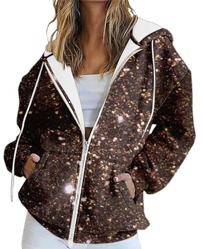 Sudaderas con capucha para mujer, chaquetas de invierno con bolsillos, sudadera de gran tamaño con cremallera, estampado de guijarros de cielo estrellado, sudaderas sueltas para mujer, camisetas de