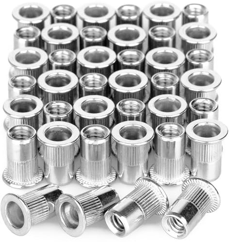 Helilyco Nietmuttern aus Edelstahl, 1/4-20 UNC, Gewindeeinsatz, Flachkopf mit gerändeltem Körper, 40 Stück für Blech, Aluminium, Kunststoff, Fiberglas