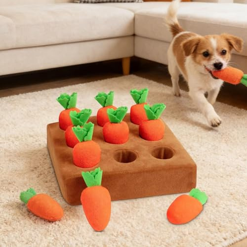 Tapis de fouille pour chiens, tapis de fouille pour chiots, jeu idéal pour lutter contre l'ennui et enrichir l'expérience des chiens, Compagnie d'activité d'intérieur avec 9 carottes (Orange)