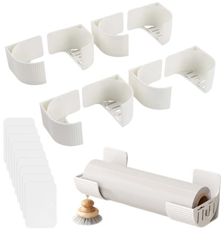 Ziyonix 4 Pares Soporte Papel Aluminio Estantería Colgante Adhesivo Caja de Almacenamiento Montada en Pared Organizador Papel Aluminio y Film para Cocina Armarios Frigoríficos (Blanco)