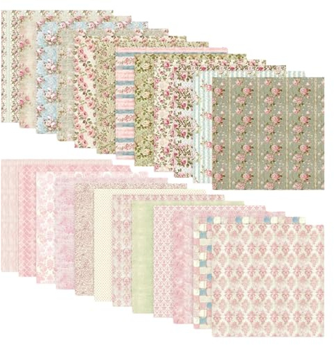 Scrapbook Papier Set, 24 Blat Doppelseitiges Motivpapier im Shabby Chic Stil, Buntes Bastelpapier mit Rose & Streifen Design, Scrapbooking Zubehör für Handwerk & DIY (15,2x15,2cm)