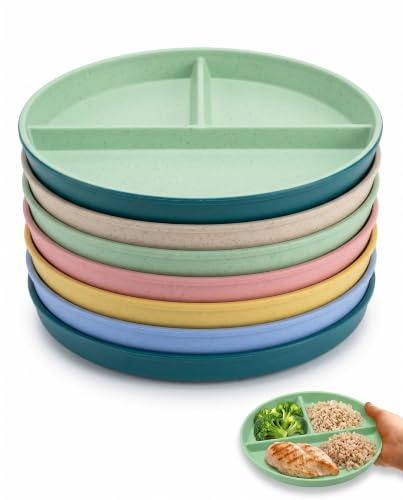 VAEIORP Set de 6 Platos Divididos en 3, Plato Harvard para Dieta, Plástico Duro Reutilizable, Diseño Compartimental que Evita Mezclar Sabores, Aptos Microondas y Lavavajillas