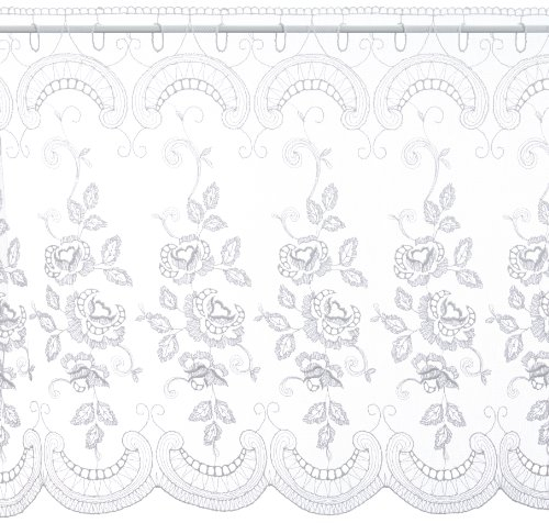 Plauener Spitze by Modespitze, Store Bistro Gardine Tüllgardine Florentiner mit Stangendurchzug, hochwertige Stickerei, Höhe 65 cm, Breite 118 cm, Weiß