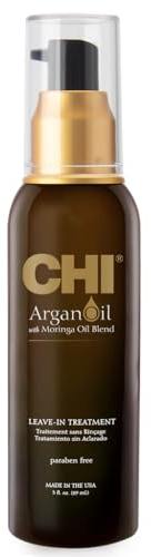 CHI Argan Oil Leave In Treatment, Argan Plus Moringa Oil, Lightweight Formula To Moisturize Dull & Damaged Hair, Sulfate & Paraben-Free, 3 Oz