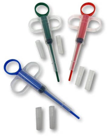 LisaCare Tabletteneingeber Katze 3er-Set - Medikamenten Eingabehilfe Tiere | Tablettengeber für Katzen Hunde Tiere - Tabletten Eingabehilfe Eingeber Medikamenten-Feeder Pet Pusher (3 Farben)