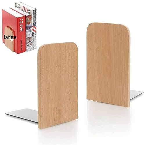 1 Paia Reggi Libri per Mensole, Fermalibri Legno, Fermalibri Antiscivolo, Fermalibri in Metallo, Reggilibri da Scrivania, per Casa, Ufficio, Scuola, Biblioteca(Testa quadrata, Grande)