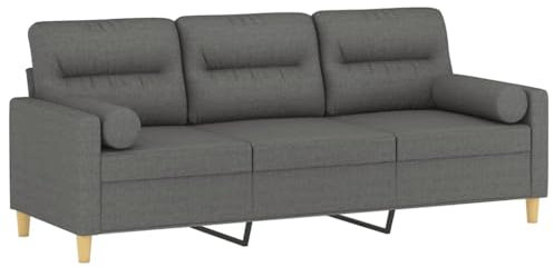 vidaXL Sofa 3 Sitzer, Couch mit Zierkissen, Liegesofa für Wohnzimmer, Polstersofa Sessel Relaxsofa Loungesofa Relaxcouch, Dunkelgrau Stoff