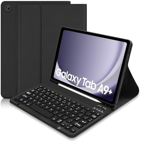 Coque Clavier pour Samsung Galaxy Tab A9+ 2023 11 Pouces (SM-X210/X216/X218), AZERTY Français Étui Clavier Magnétique Bluetooth sans Fil Etui Housse avec Pen Holder pour Samsung Tab A9 Plus-Noir