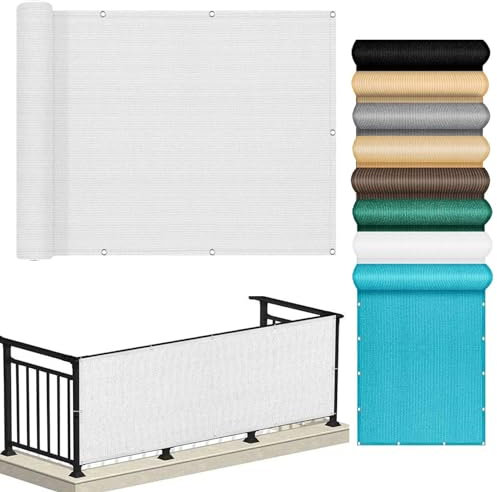 Balkon Sichtschutz 55 x 200 cm HDPE Atmungsaktiv Balkonverkleidung Balkonumspannungen Reißfest, mit Ösen Kabelbinder für Garten Balkon Zaun Terrassen, Weiß