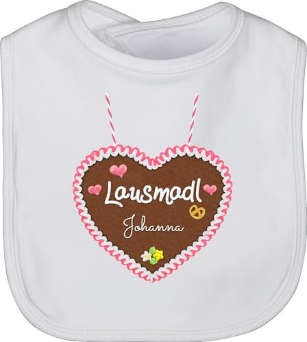 Baby Lätzchen - Kompatibel Oktoberfest - Lausmadl - Lebkuchenherz und Dein Name - Herzen Blümchen - Unisize - Weiß - trachten lebkuchenherzen latz tracht bedruckt babylätze trachten- wunschtext